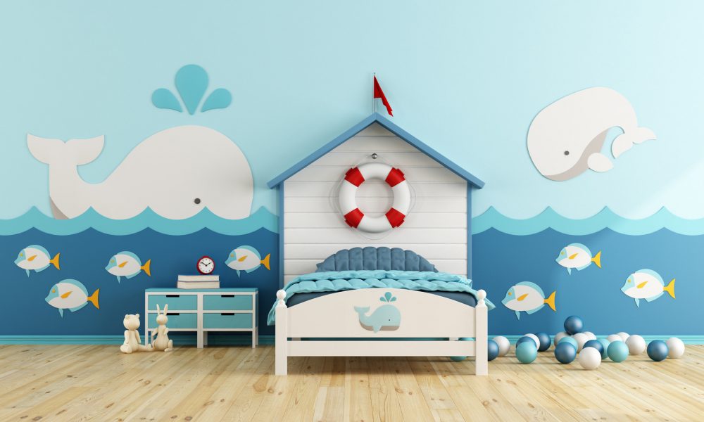 Kids room in marine style with toys - 3d rendering