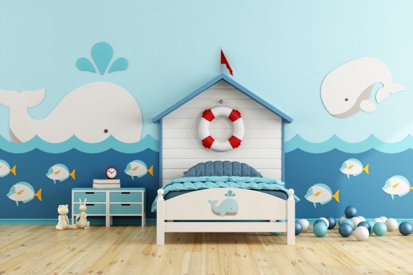 Kids room in marine style with toys - 3d rendering